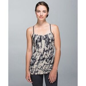 Lululemon Power‎ Y Tank Top Black White Marble Size 6